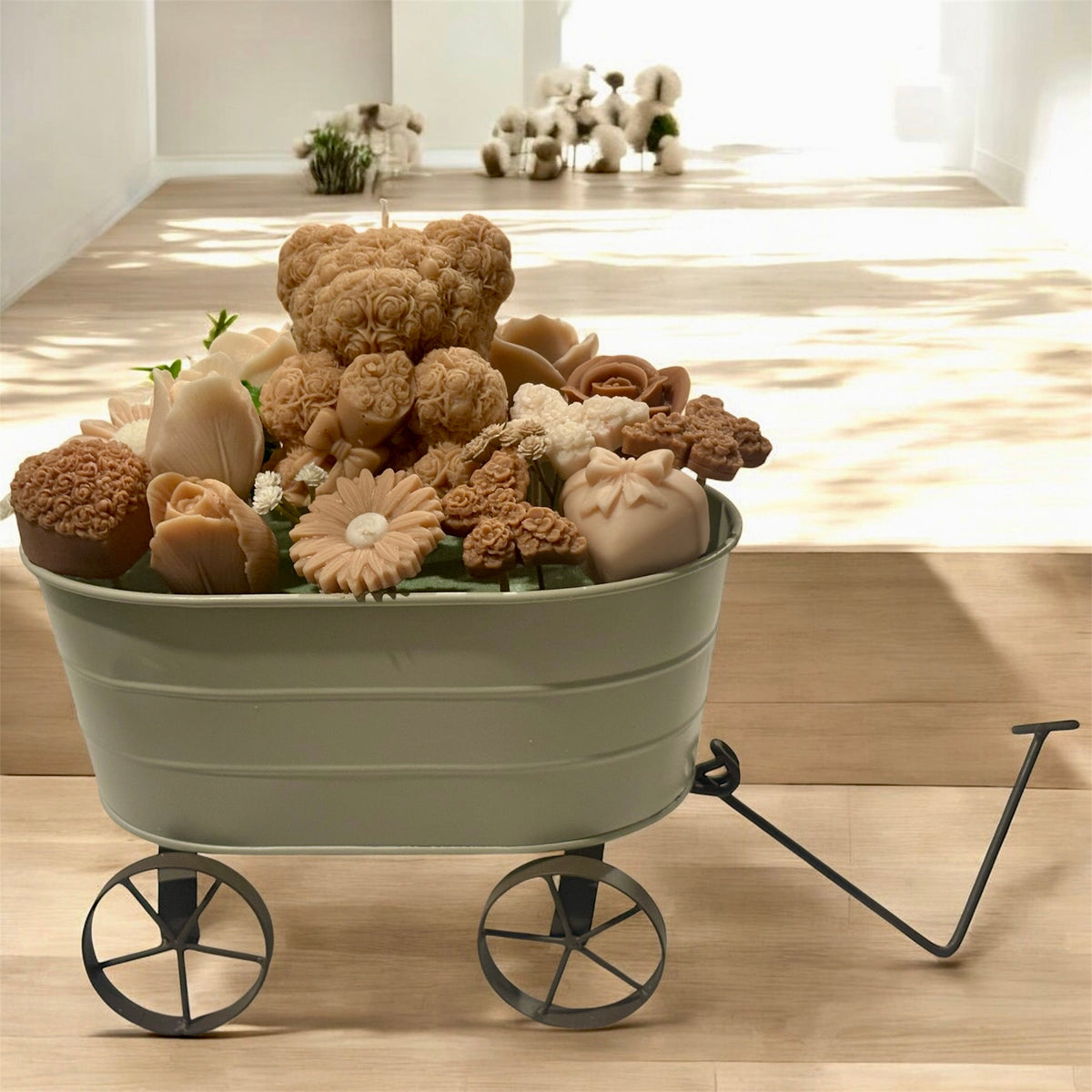 Bouquet Soy Wax Candles/Wax Melts In wagon Basket