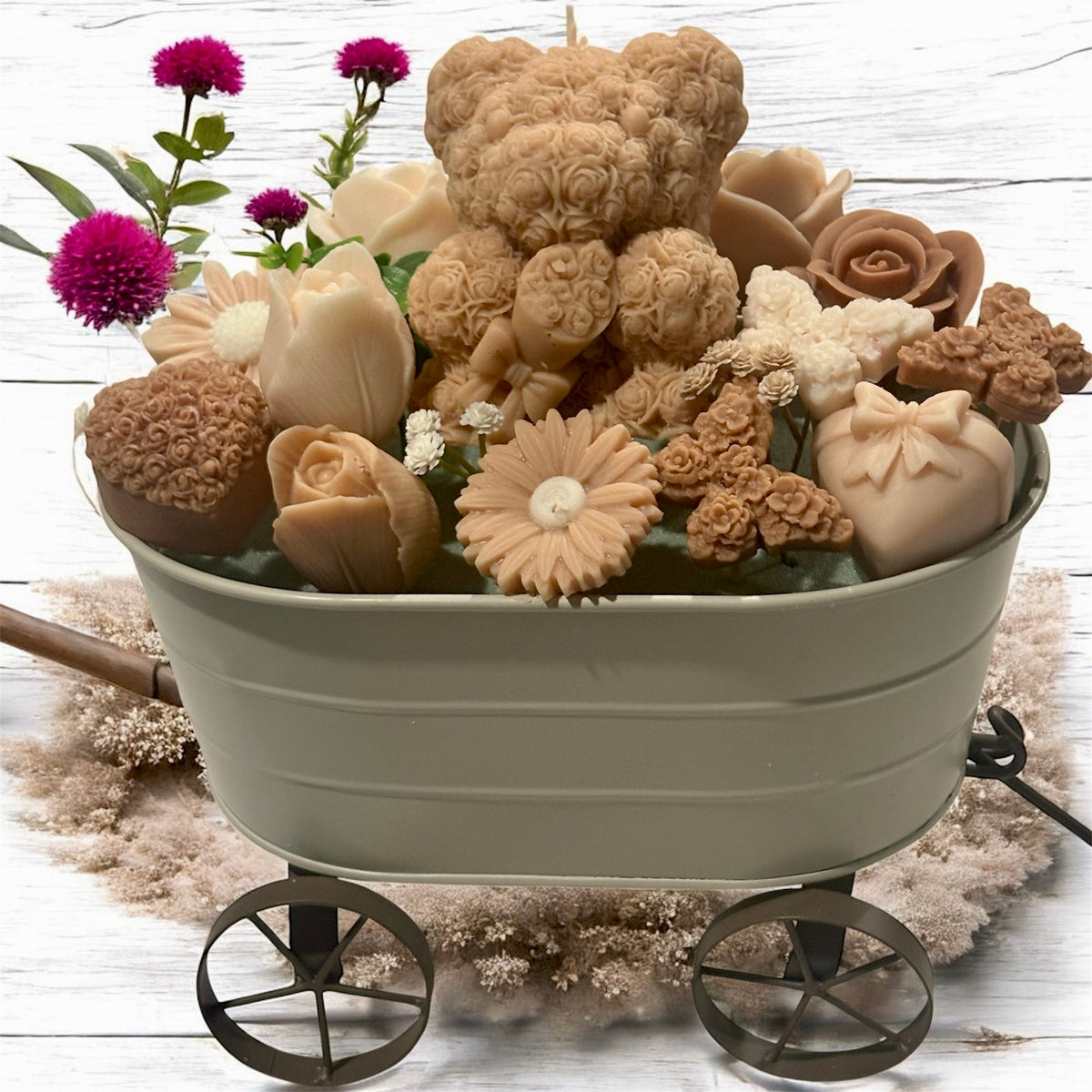 Bouquet Soy Wax Candles/Wax Melts In wagon Basket