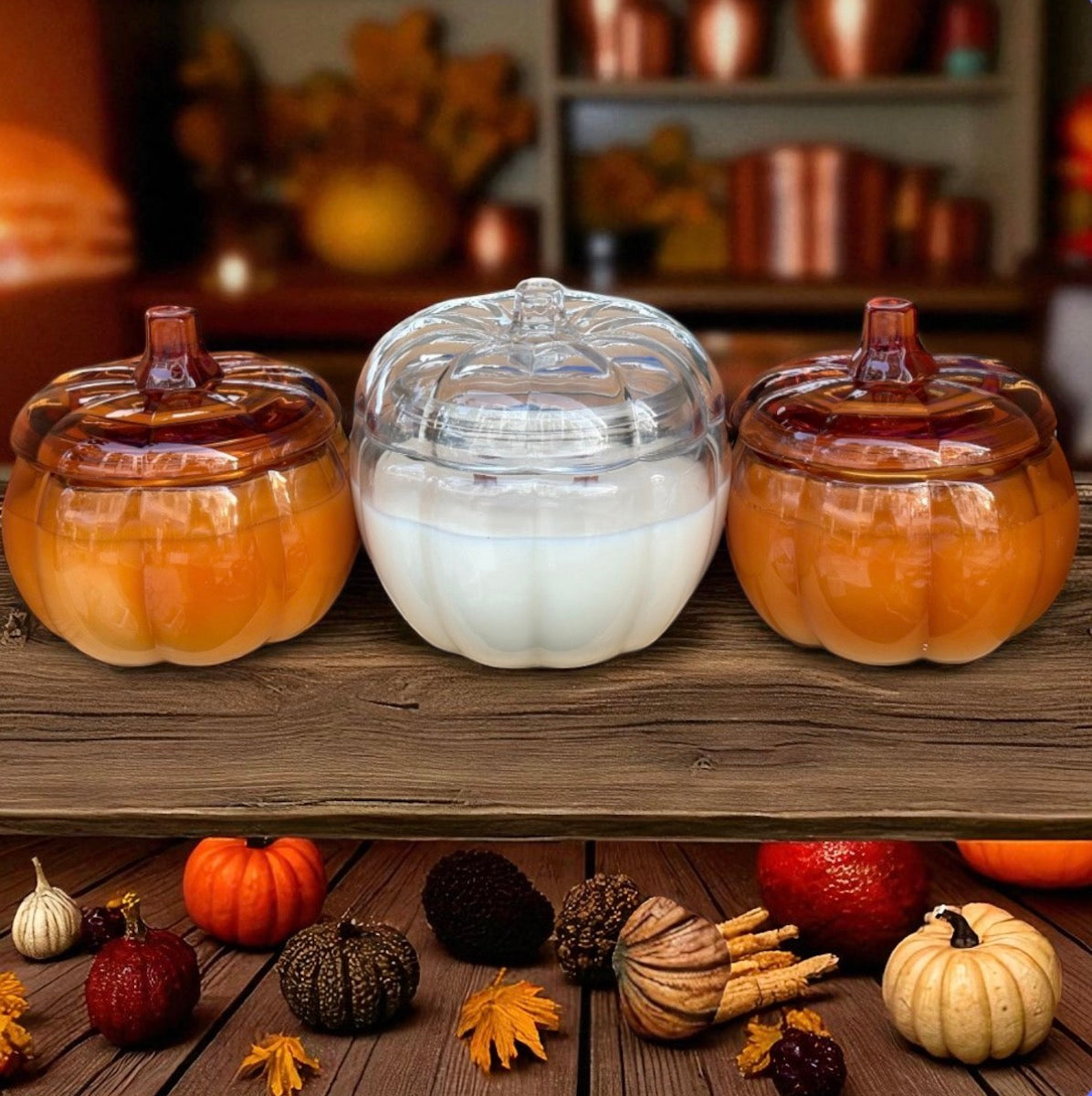Orange Glass Pumpkin Candle with Crackling Wooden Wicks