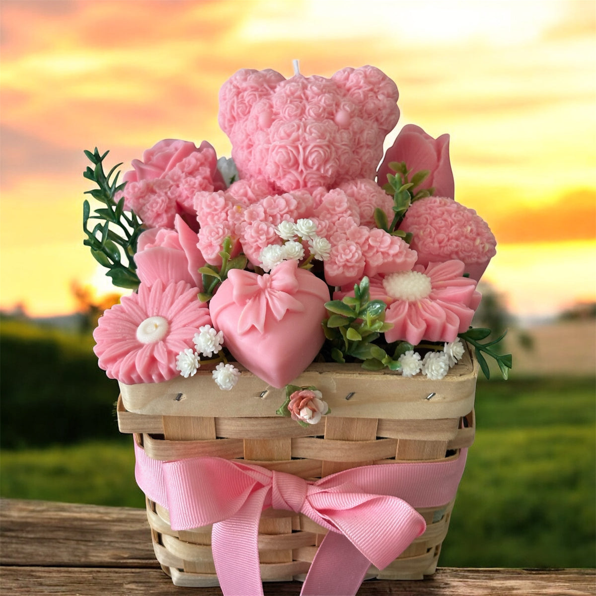 Bouquet Soy Wax Candles/Wax Melts In Gift Basket