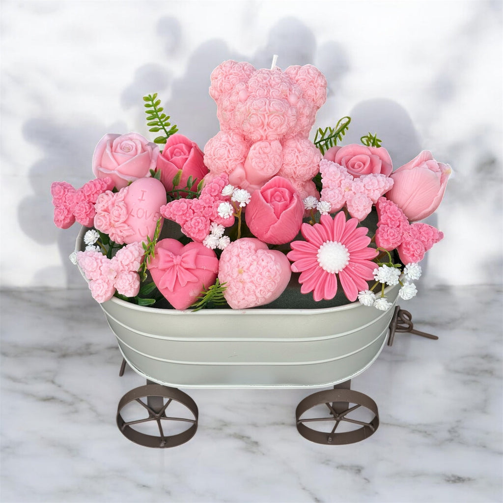 Bouquet Soy Wax Candles/Wax Melts In wagon Basket