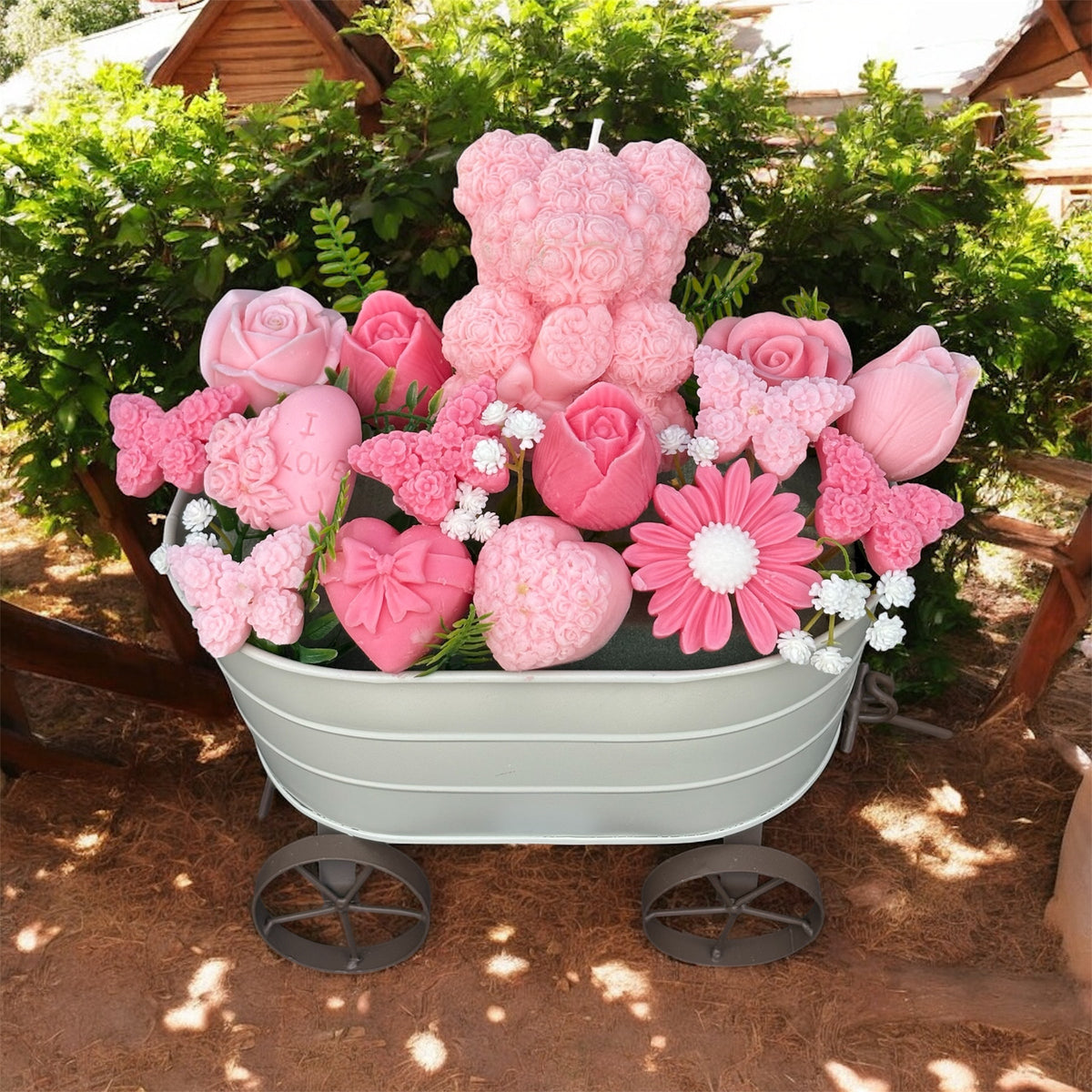 Bouquet Soy Wax Candles/Wax Melts In wagon Basket