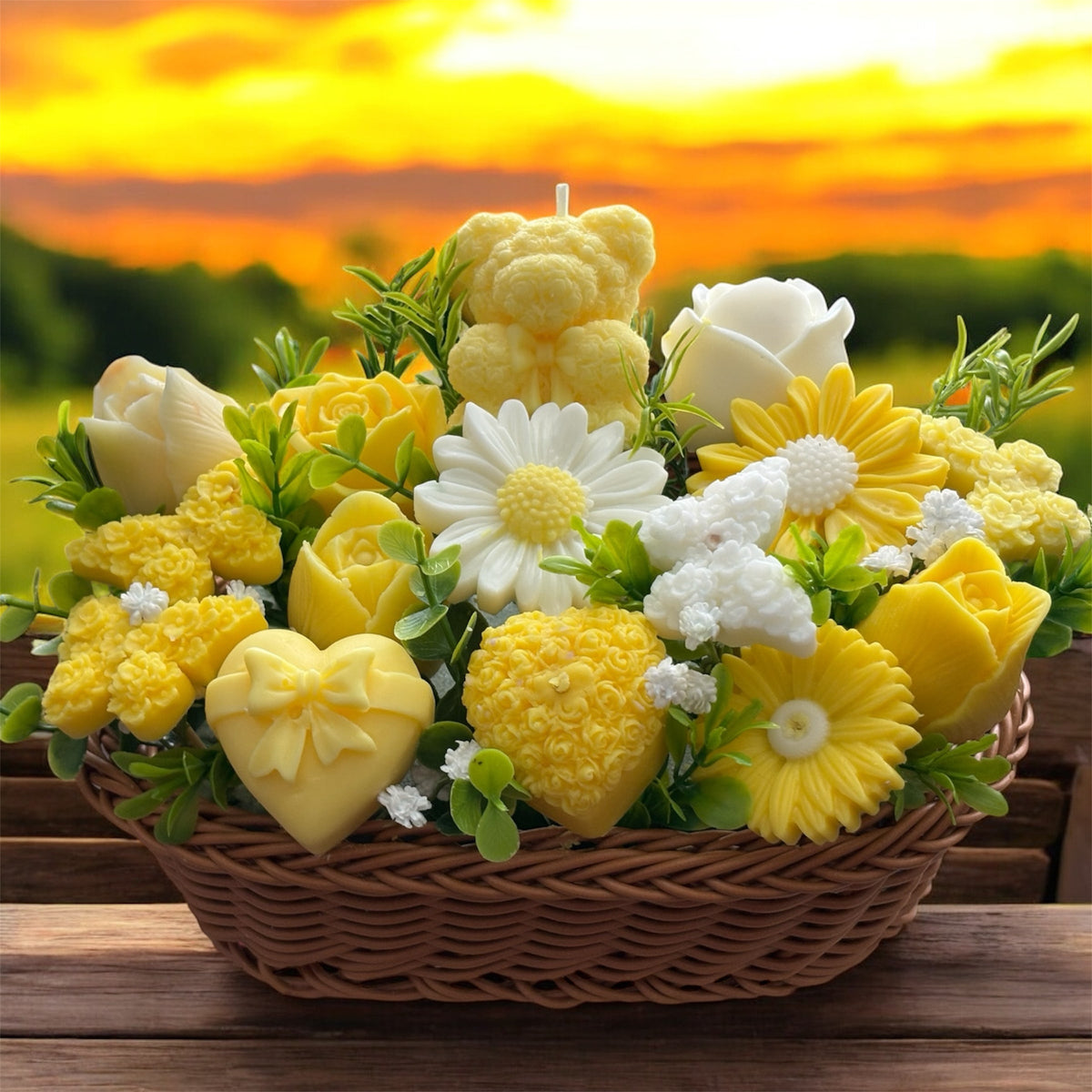 Bouquet Soy Wax Candles/Wax Melts In willow basket