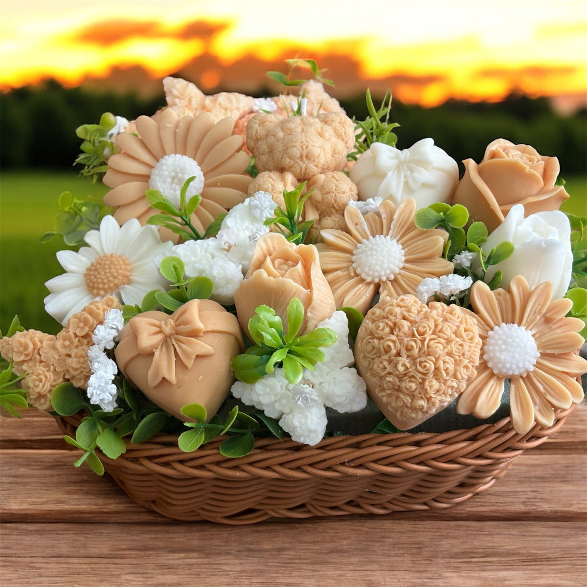 Bouquet Soy Wax Candles/Wax Melts In willow basket