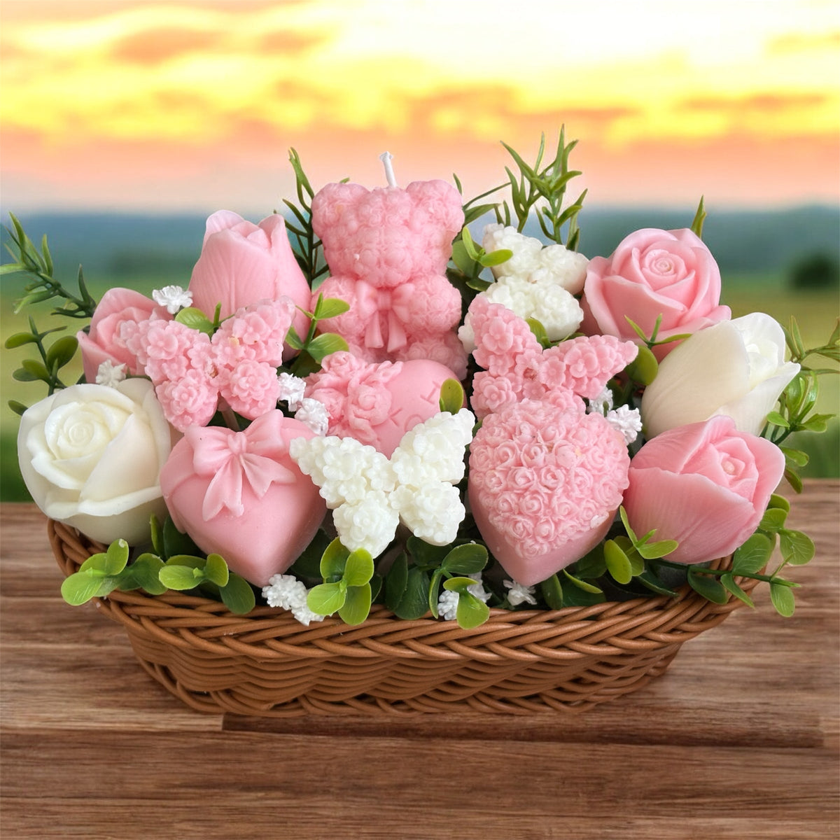 Bouquet Soy Wax Candles/Wax Melts In willow basket
